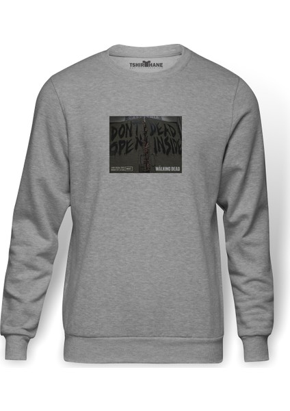 The Walking Dead Collection Baskılı Gri Erkek Örme Sweatshirt Uzun Kol