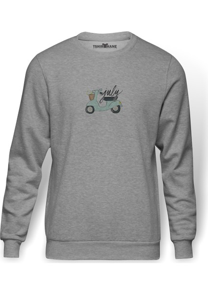 Tumblr Vespa Baskılı Gri Erkek Örme Sweatshirt Uzun Kol