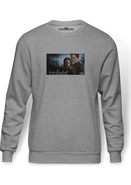 Twilight Movies Films Baskılı Gri Erkek Örme Sweatshirt Uzun Kol