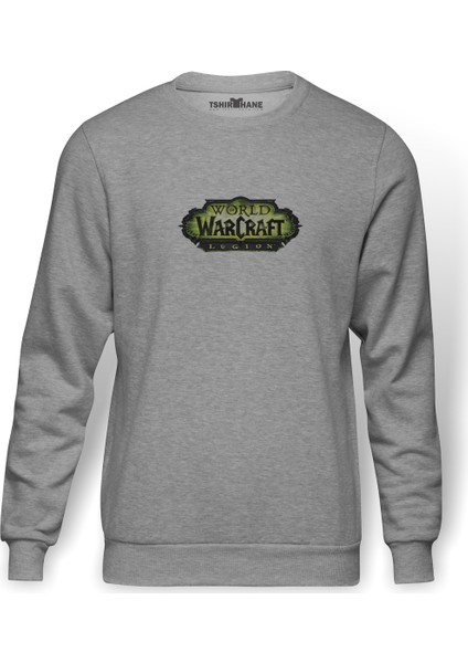 World Of Warcraft Legion World Of Baskılı Gri Erkek Örme Sweatshirt Uzun Kol
