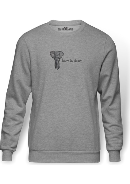Zentangle Elephants Fil How To Draw Baskılı Gri Erkek Örme Sweatshirt Uzun Kol