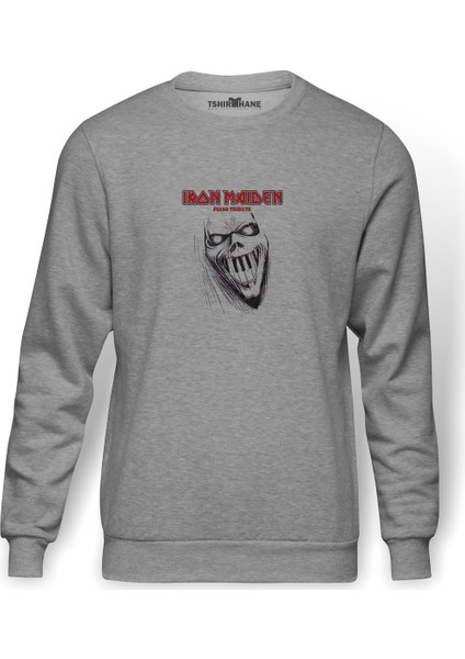 Iron Maıden Pıano Tribute Baskılı Gri Erkek Örme Sweatshirt Uzun Kol