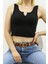 Mad Girls Önü Detaylı Siyah Crop Top MG362 4