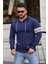 Kol Baskılı Kapşonlu Lacivert Sweatshirt 4123 1