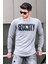 Gri Yırtık Detaylı Baskılı Sweatshirt 4126 1