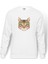 Polygonal Head Cat Kedi Baskılı Beyaz Erkek Örme Sweatshirt Uzun Kol 1