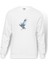 Mavi Ve Beyaz Baykuş Illüstrasyon Baykuş Baskılı Beyaz Erkek Örme Sweatshirt Uzun Kol 1