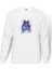 Owl Mavi Kedi Sulu Boya Baskılı Beyaz Erkek Örme Sweatshirt Uzun Kol 1