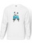 Panda Boxing Sketch Baskılı Beyaz Erkek Örme Sweatshirt Uzun Kol 1