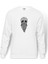 Sakallı Skull Siyah Baskılı Beyaz Erkek Örme Sweatshirt Uzun Kol 1