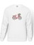 Bisiklet Gül Sepetli Pembe Bisiklet Baskılı Beyaz Erkek Örme Sweatshirt Uzun Kol 1