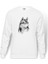 Wolf Kurt Sibirya Köpek Karakalem Çizim Baskılı Beyaz Erkek Örme Sweatshirt Uzun Kol 1