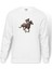 At Yarışı Jokey Baskılı Beyaz Erkek Örme Sweatshirt Uzun Kol 1