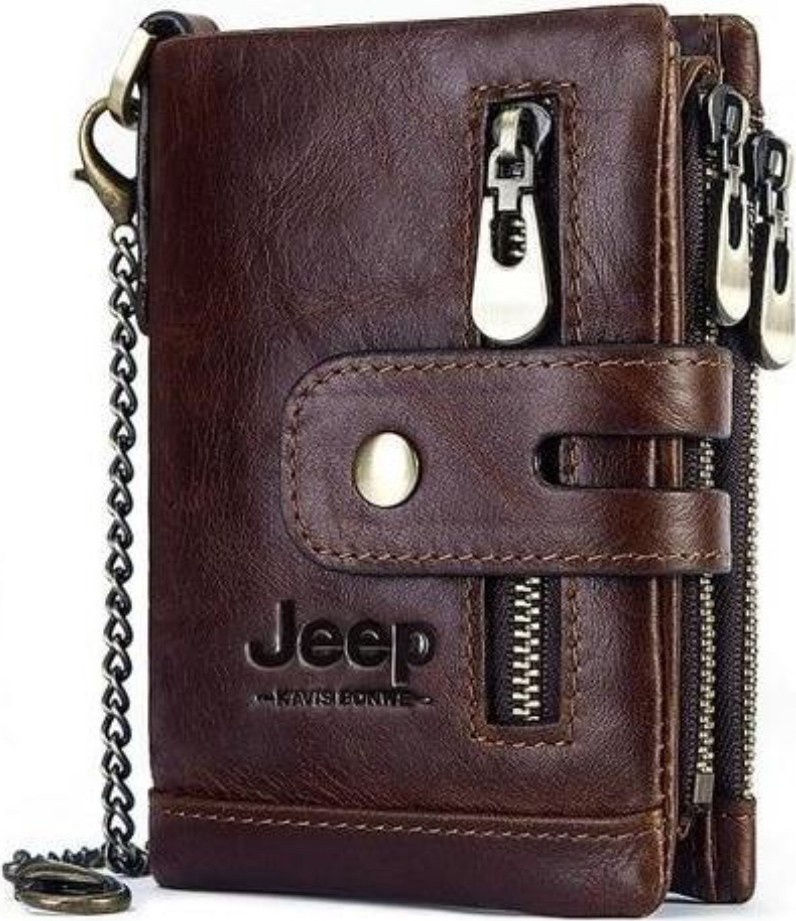 Jeep Erkek Cüzdanı 100% Hakiki Deri Bozuk Para Kart Bölmeli Zincir Tutuculu Rfıd Özellikli