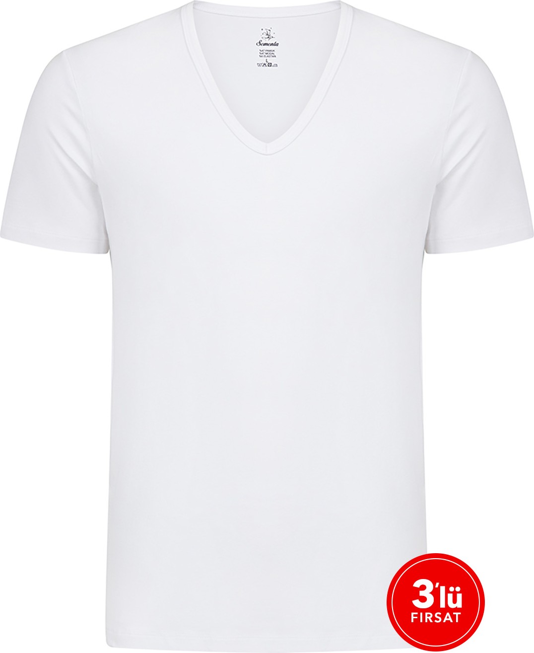 SAM Erkek Modal Derin V Yaka Tshirt 3'lü Paket - Beyaz