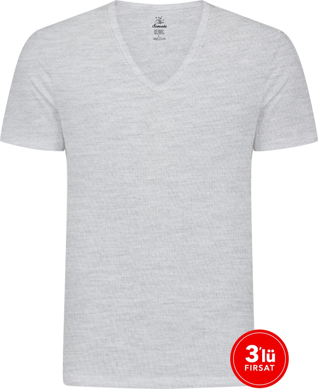 SAM Erkek Modal Derin V Yaka Tshirt 3'lü Paket - Melanj