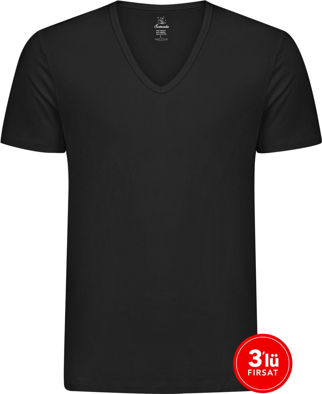 SAM Erkek Modal Derin V Yaka Tshirt 3'lü Paket - Siyah