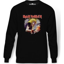 Tshirthane Maiden Eddie Newspaper Metal Baskılı Siyah Erkek Örme Sweatshirt Uzun Kol