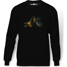 Tshirthane Mortal Combat Scorpion Baskılı Siyah Erkek Örme Sweatshirt Uzun Kol