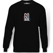 Tshirthane Nasa 60 Metis Viskas Apie Kosmoso Baskılı Siyah Erkek Örme Sweatshirt Uzun Kol