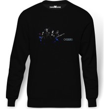 Tshirthane Oasis Baskılı Siyah Erkek Örme Sweatshirt Uzun Kol