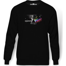 Tshirthane Pink Floyd In Coulds Dark Side Baskılı Siyah Erkek Örme Sweatshirt Uzun Kol