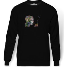 Tshirthane Soen Cognitive Rasta Lion Baskılı Siyah Erkek Örme Sweatshirt Uzun Kol