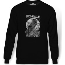 Tshirthane Stone Sour Crow Baskılı Siyah Erkek Örme Sweatshirt Uzun Kol