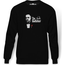 Tshirthane The Godfather Baskılı Siyah Erkek Örme Sweatshirt Uzun Kol