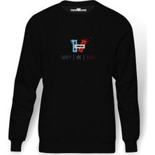 Tshirthane Twenty One Pilots Baskılı Siyah Erkek Örme Sweatshirt Uzun Kol