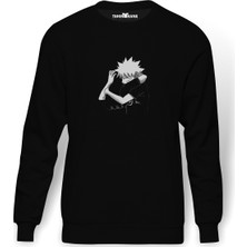 Tshirthane Anime Black Naruto Baskılı Siyah Erkek Örme Sweatshirt Uzun Kol
