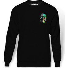 Tshirthane Computer Skull Baskılı Siyah Erkek Örme Sweatshirt Uzun Kol