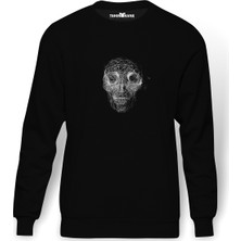 Tshirthane Cool Skull Rose Kurukafa  Baskılı Siyah Erkek Örme Sweatshirt Uzun Kol