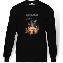 Tshirthane IRON MAIDEN EDDIE BOOT Baskılı Siyah Erkek Örme Sweatshirt Uzun Kol
