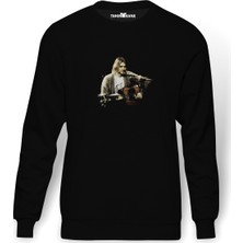 Tshirthane Kurt Cobain Metal Rock Music Müzik Baskılı Siyah Erkek Örme Sweatshirt Uzun Kol