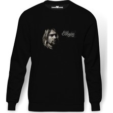 Tshirthane Kurt Cobain Baskılı Siyah Erkek Örme Sweatshirt Uzun Kol