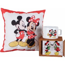 Hediyekanalı Mickey Mouse Minnie Mouse Puf Yastık Mickey Minnie Ahşap Kutulu Kupa Yılbaşı Hediyesi