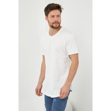 Tarz Cool Erkek Kırık Beyaz Pis Yaka Salaş T-SHIRT-TCPS001R56S