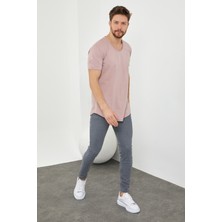 Tarz Cool Erkek Koyu Pudra Pis Yaka Salaş T-SHIRT-TCPS001R58S
