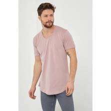 Tarz Cool Erkek Koyu Pudra Pis Yaka Salaş T-SHIRT-TCPS001R58S