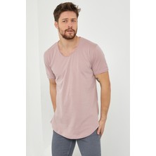 Tarz Cool Erkek Koyu Pudra Pis Yaka Salaş T-SHIRT-TCPS001R58S