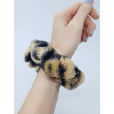 Melkady 179AB - Orta Boy Leopar Desenli Suni Kürk Peluş Saç Lastiği, Toka