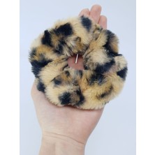 Melkady 179AB - Orta Boy Leopar Desenli Suni Kürk Peluş Saç Lastiği, Toka