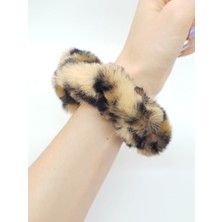 Melkady 179AB - Orta Boy Leopar Desenli Suni Kürk Peluş Saç Lastiği, Toka