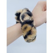 Melkady 179AB - Orta Boy Leopar Desenli Suni Kürk Peluş Saç Lastiği, Toka