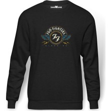 Tshirthane Foo Fighters Logo Baskılı Füme Erkek Örme Sweatshirt Uzun Kol