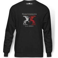 Tshirthane G O T House Connıngton  Baskılı Füme Erkek Örme Sweatshirt Uzun Kol