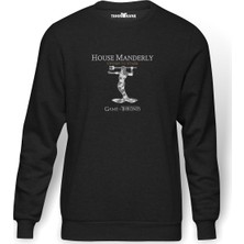 Tshirthane G O T House Manderly  Baskılı Füme Erkek Örme Sweatshirt Uzun Kol