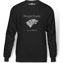 Tshirthane G O T House Stark  Baskılı Füme Erkek Örme Sweatshirt Uzun Kol