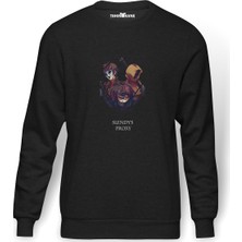 Tshirthane Anime Slendy's Proxy Baskılı Füme Erkek Örme Sweatshirt Uzun Kol